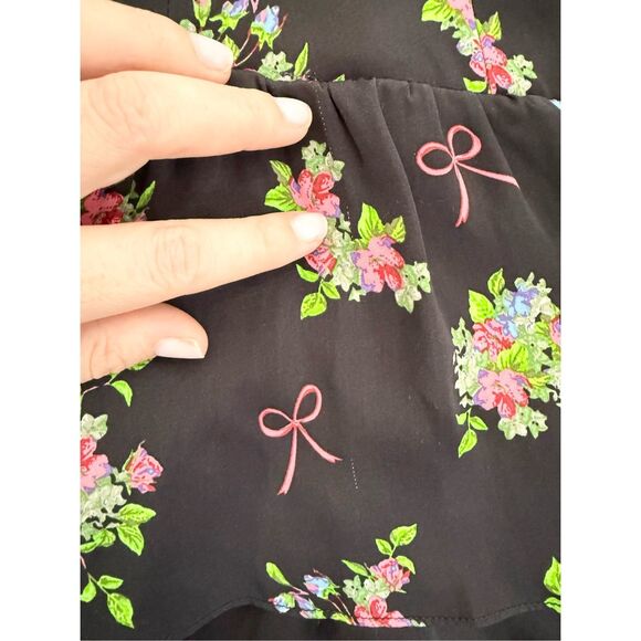 For Love & Lemons Bow Black Wilson Floral Peasant Style Mini Dress Small - Picture 5 of 6